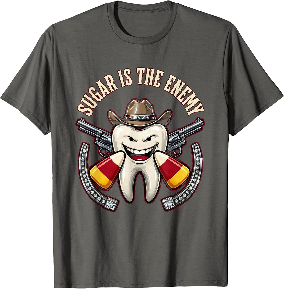 Men's Sugar Is The Enemy Dental Halloween Design T-Shirt - Asphalt Grey