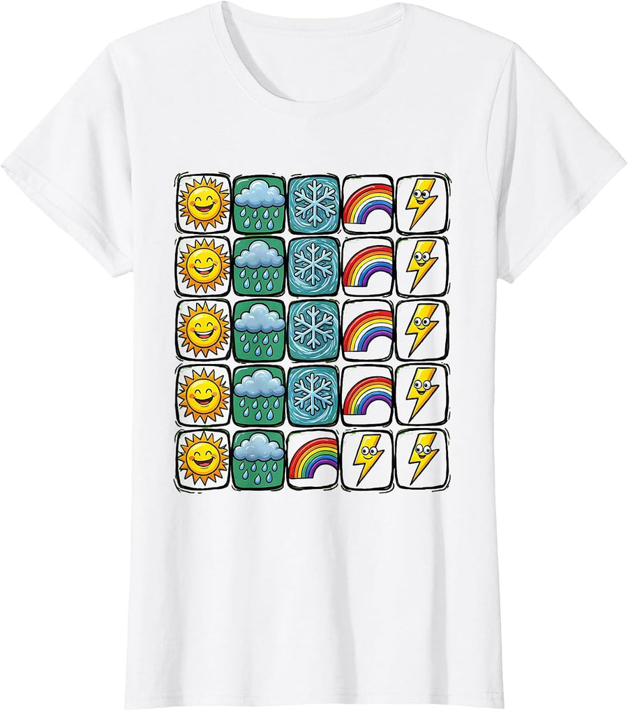 Women's PreK Teacher Calendar Weather Illustration T-Shirt - White