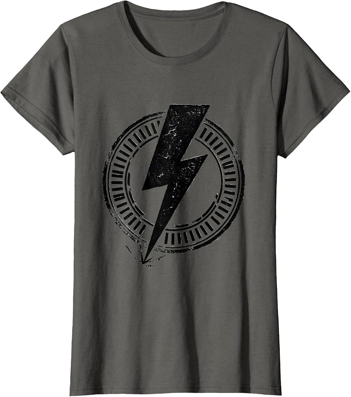 Women's Bold Lightning Bolt Graphic Stamp Seal Minimalist T-Shirt - Asphalt Grey