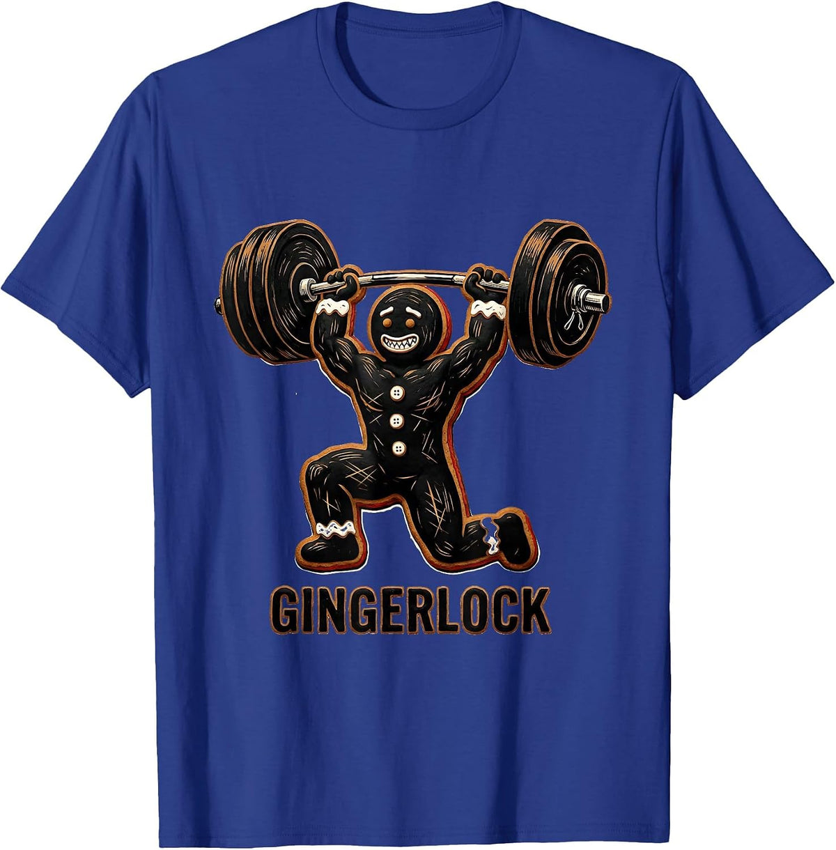 Gingerlock Linocut Gingerbread Man Gym Weightlifting T-Shirt - Royal Blue