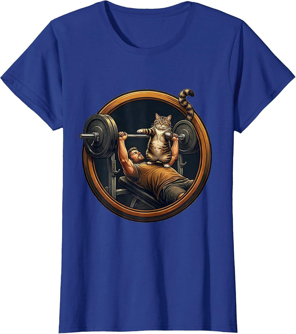 Women's Cat Dad Weightlifting Spotter Graphic Tee T-Shirt - Royal Blue