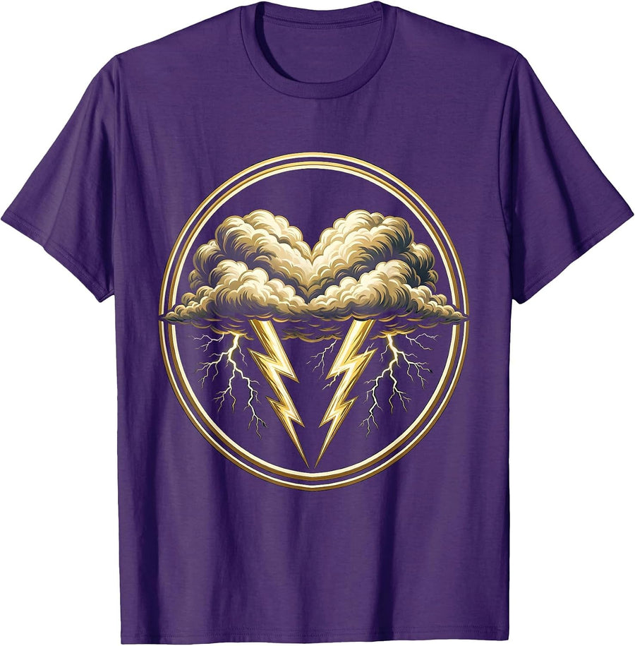 Men's I Heart Storms Heart-Shaped Storm Cloud Lightning Design T-Shirt - Purple