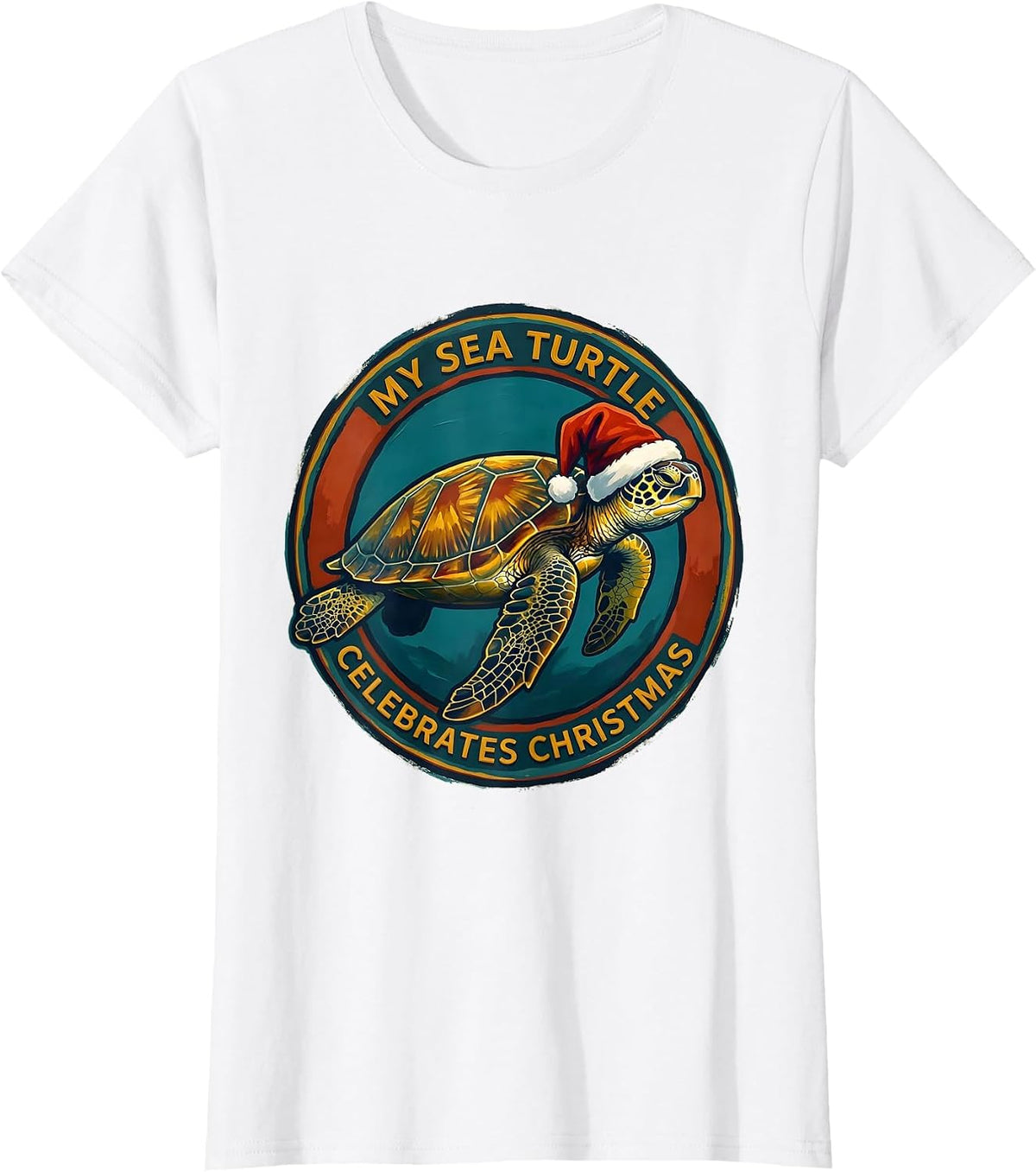 My Sea Turtle Celebrates Christmas Funny Sea Turtle T-Shirt - White