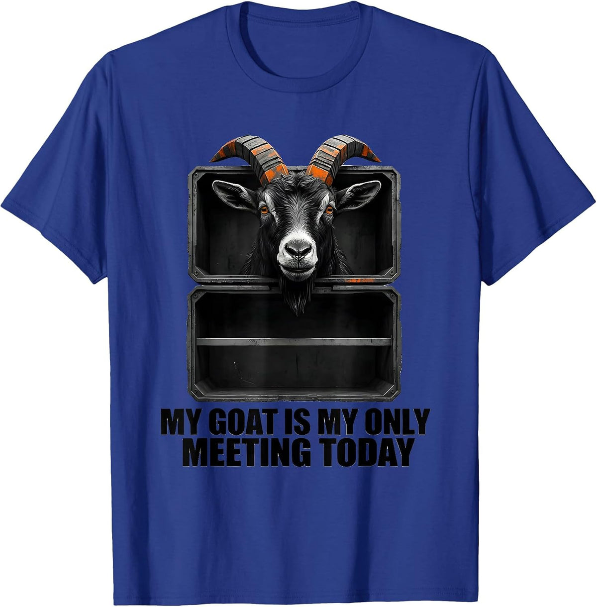 Men's My Goat Is My Only Meeting Today Brutalist Pet Owner Humor T-Shirt - Royal Blue