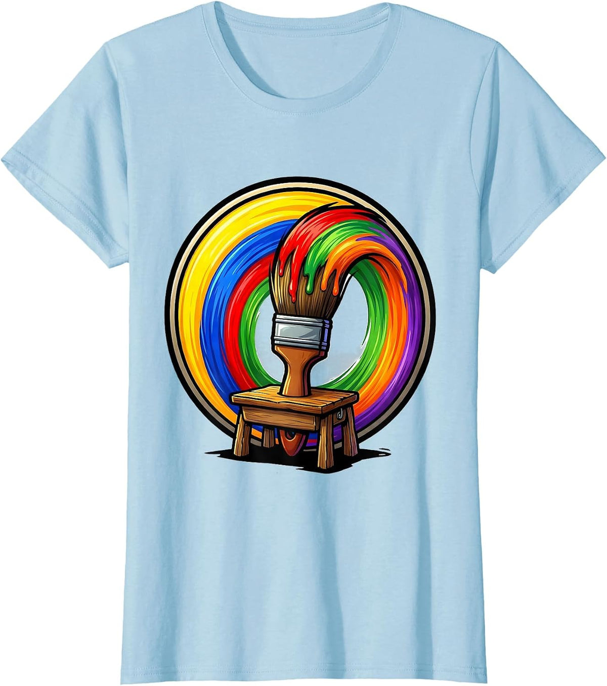 Women's PreK Teacher Paintbrush Rainbow Classroom Art T-Shirt - Baby Blue