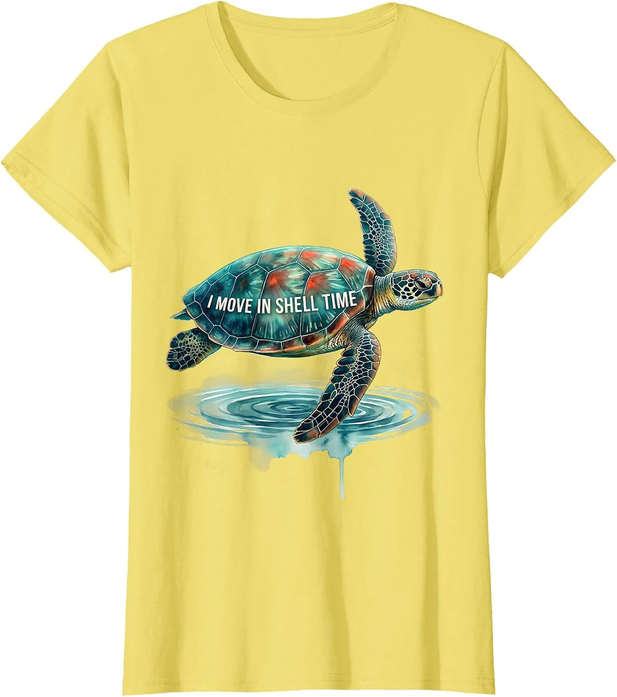 I Move In Shell Time Watercolor Sea Turtle Ocean Animal T-Shirt - Lemon Yellow