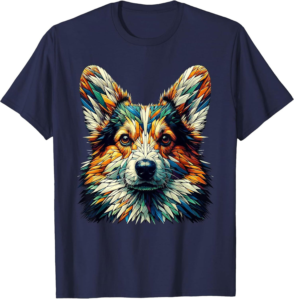 Polygon Art Pembroke Welsh Corgi Corgis T-Shirt - Navy Blue
