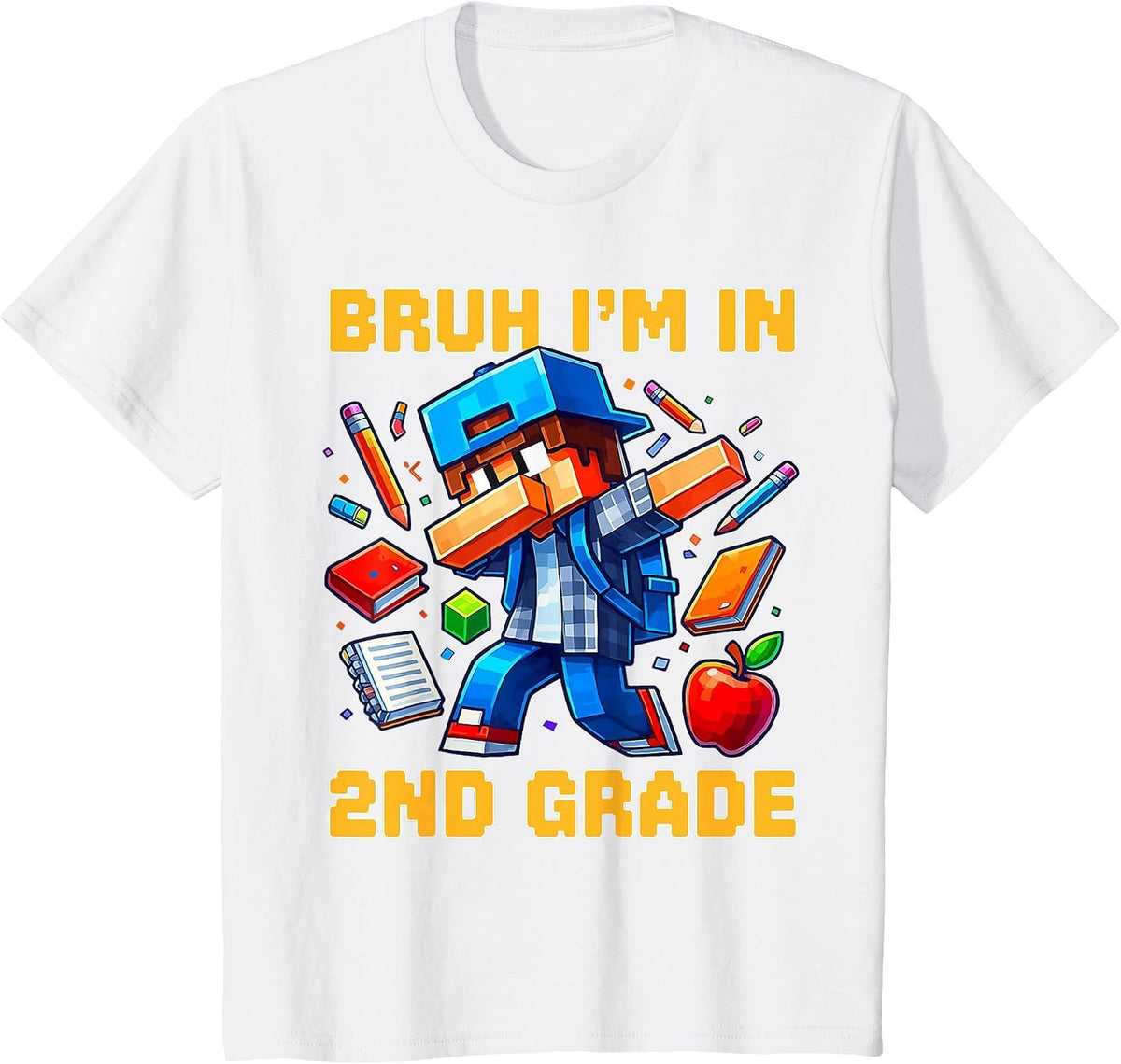 Bruh I'm in 2nd Grade Dabbing Boys Kids Gamer Back to School T-Shirt - White