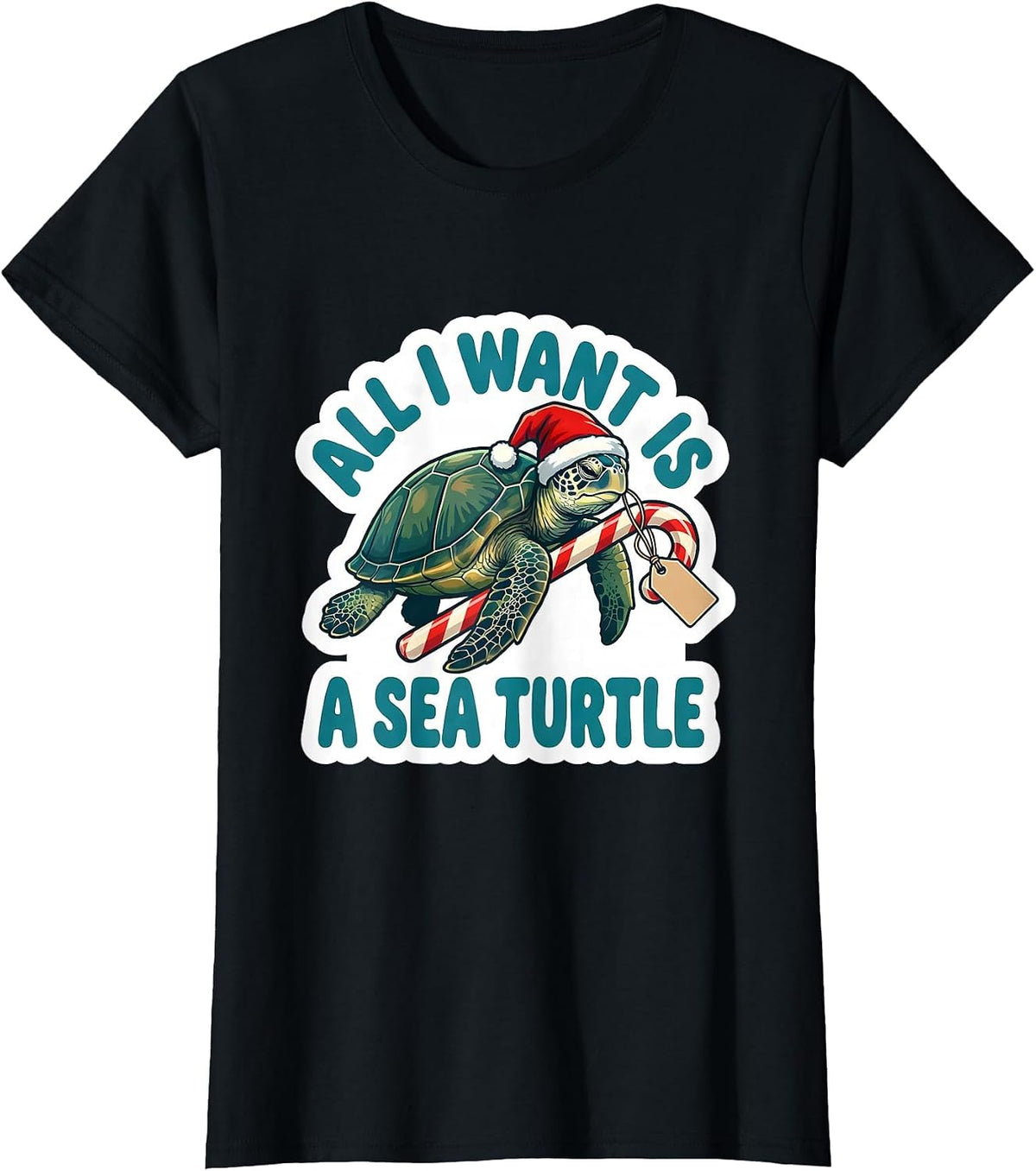 Women's All I Want Is A Sea Turtle Funny Sea Turtle Lover Christmas T-Shirt - Black