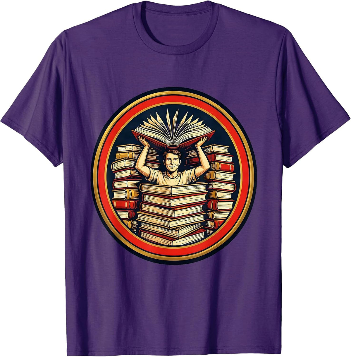 Bookworm Reader Crowned By Books Sign Painter Humor T-Shirt - Purple
