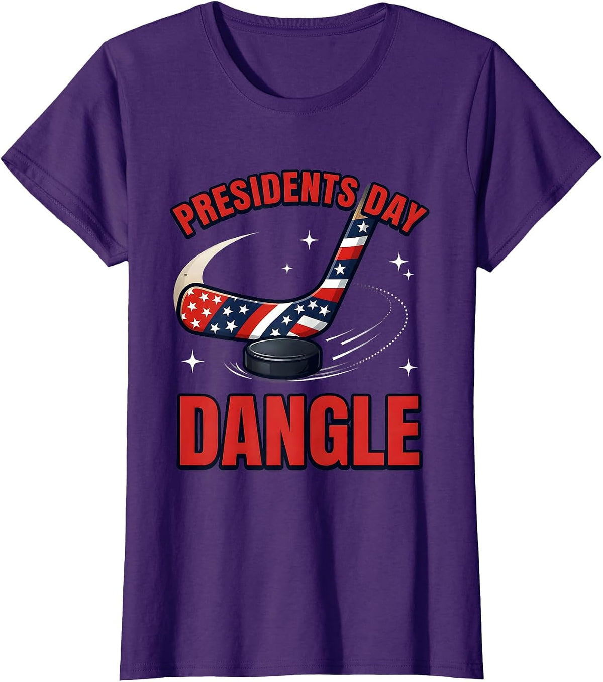 Women's Presidents Day Dangle Cartoon Hockey Player Tournament T-Shirt - Purple