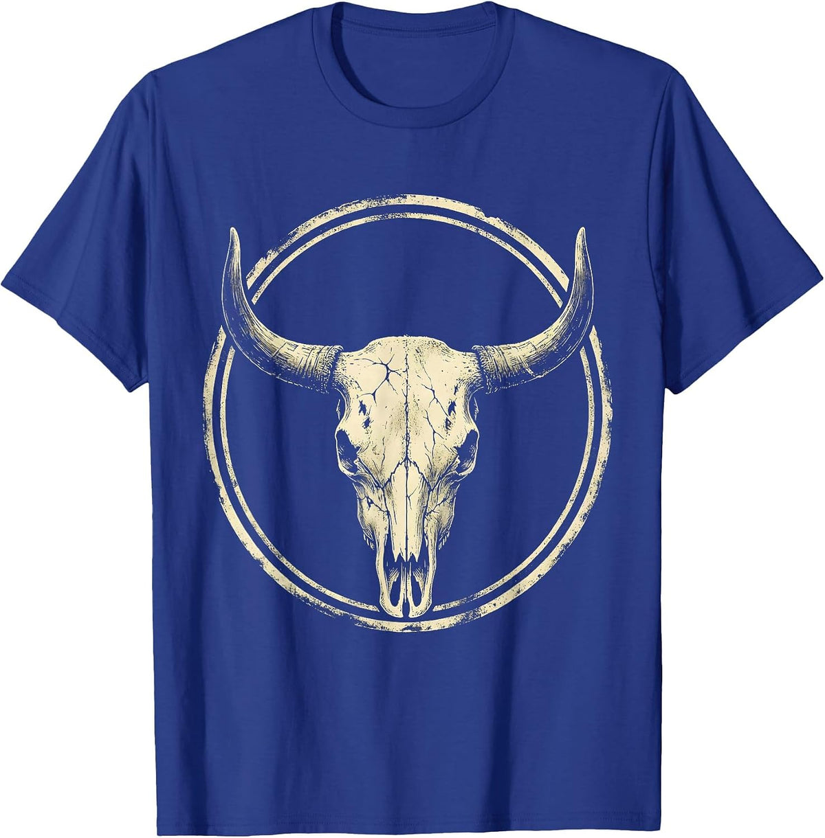 Men's Cow Skull Desert Wildflowers Western Boho Design T-Shirt - Royal Blue