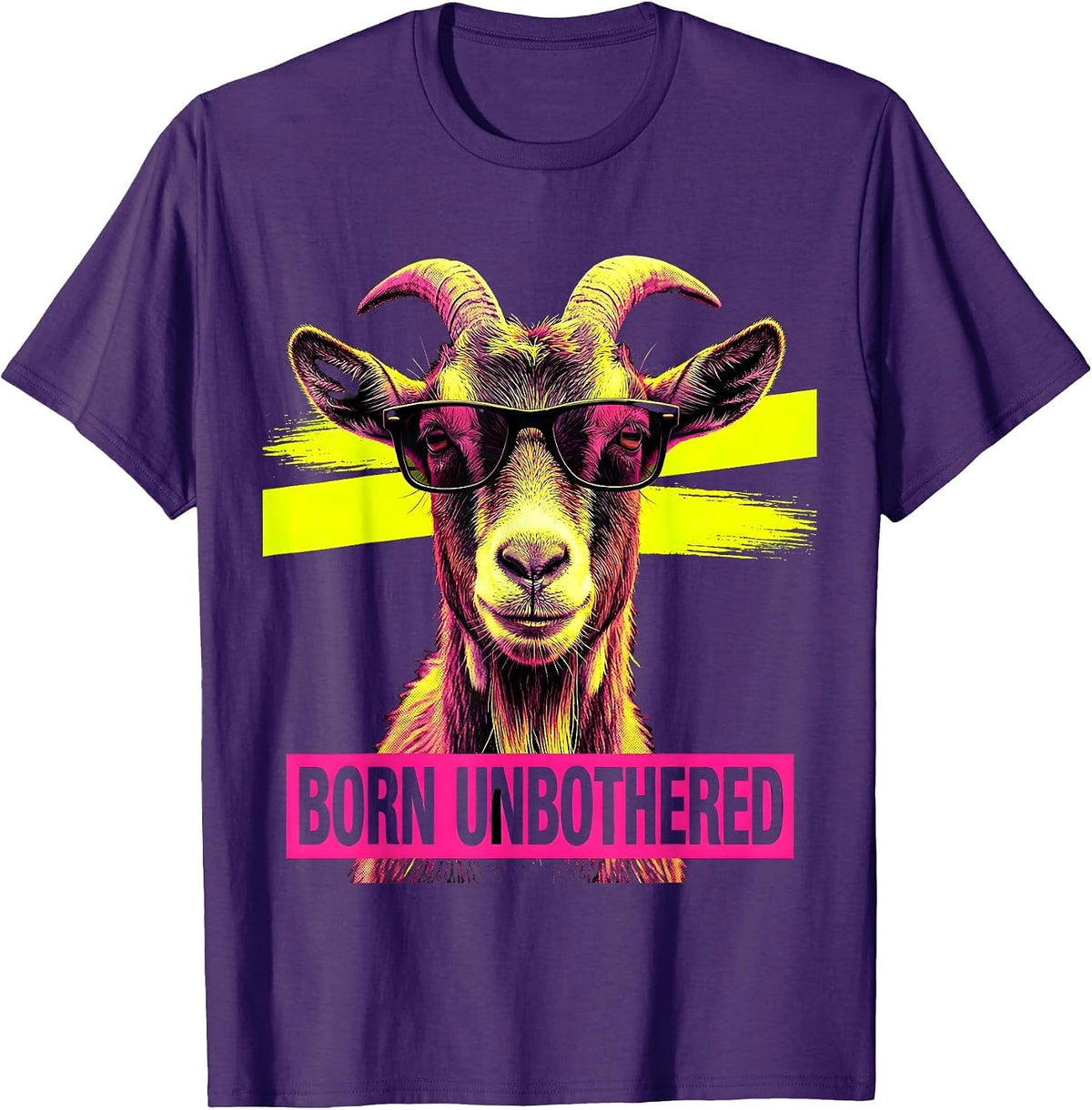 Born Unbothered Risograph Goat Sunglasses Animal Humor T-Shirt - Purple