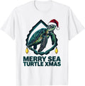 Men's Merry Sea Turtle Xmas Risograph Sea Turtle Lover Holiday T-Shirt - White