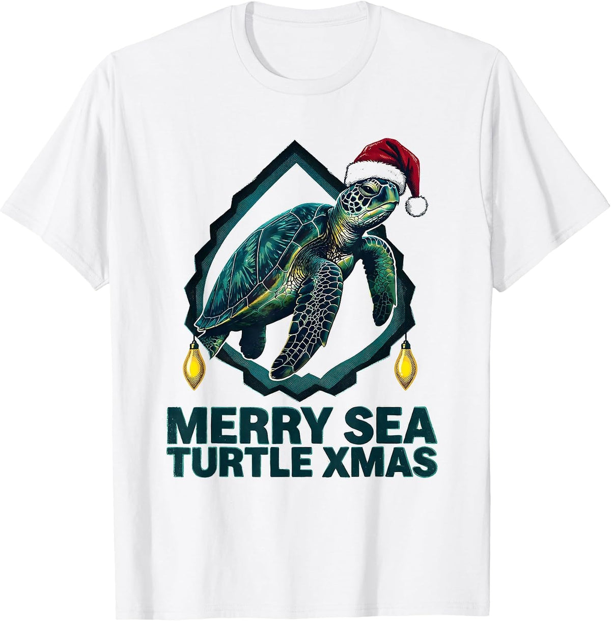 Men's Merry Sea Turtle Xmas Risograph Sea Turtle Lover Holiday T-Shirt - White