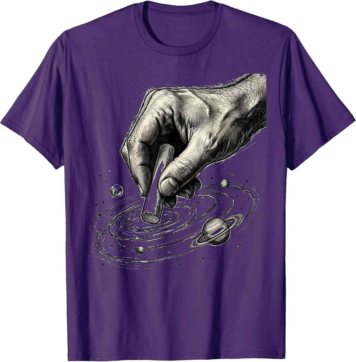 Hand Chalk Drawing Solar System Teacher Design T-Shirt - Purple
