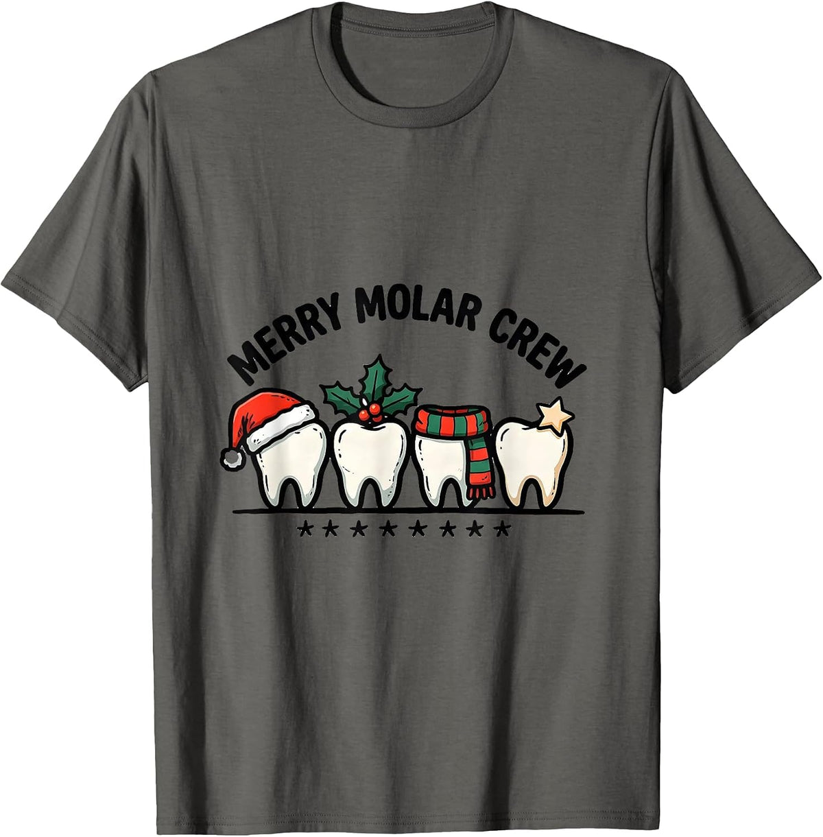 Men's Merry Molar Crew Funny Dental Christmas Crew Dentist T-Shirt - Asphalt Grey
