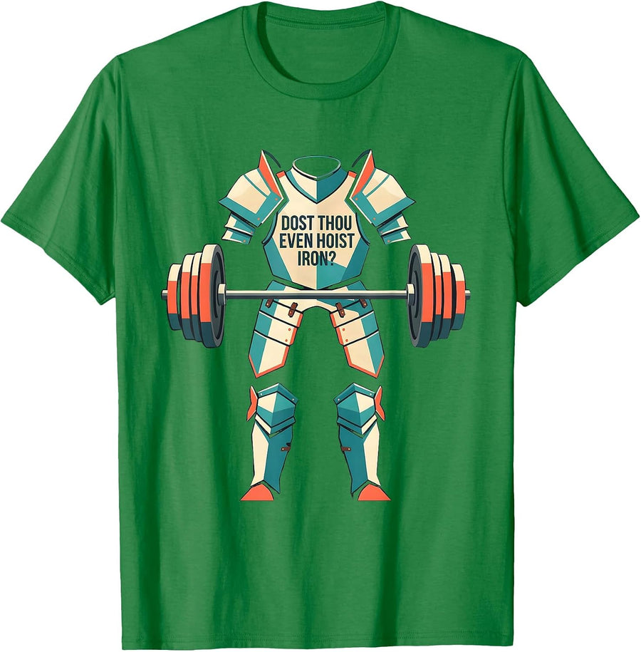 Men's Dost Thou Even Hoist Iron Funny Medieval Gym Meme Lifter T-Shirt - Kelly Green