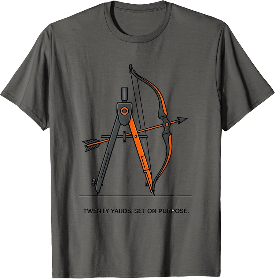 Twenty Yards Set On Purpose Archery Bowhunter Deer Hunter T-Shirt - Asphalt Grey