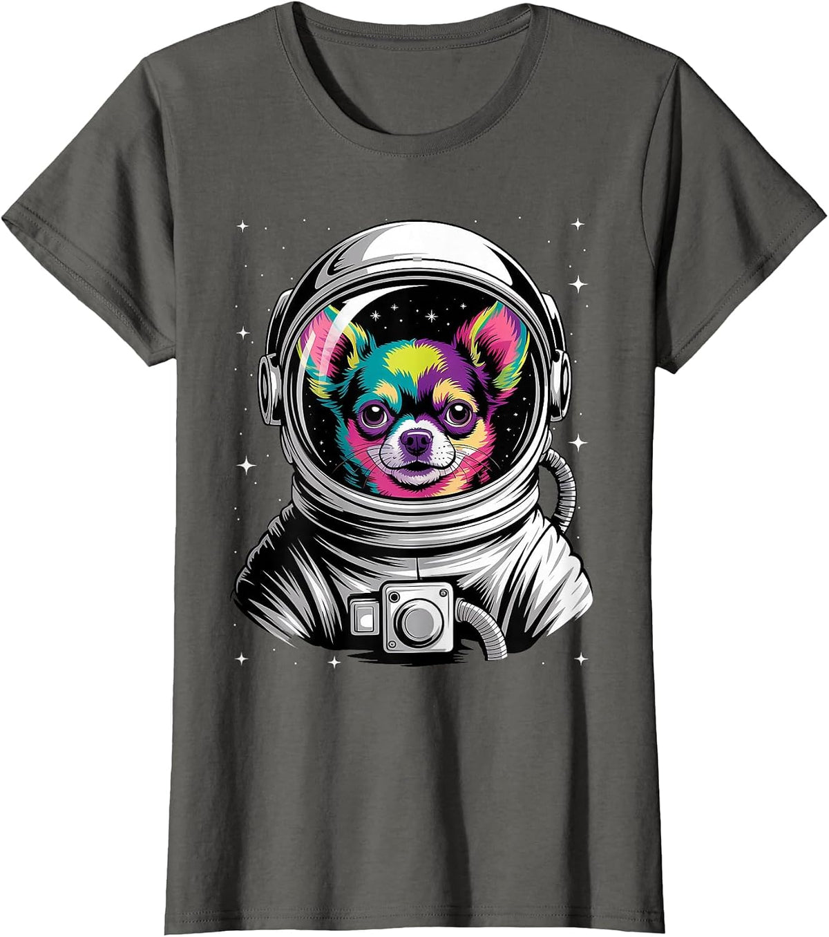Chihuahua in Space Cute Colorful Cosmic Astronaut Funny T-Shirt - Asphalt Grey