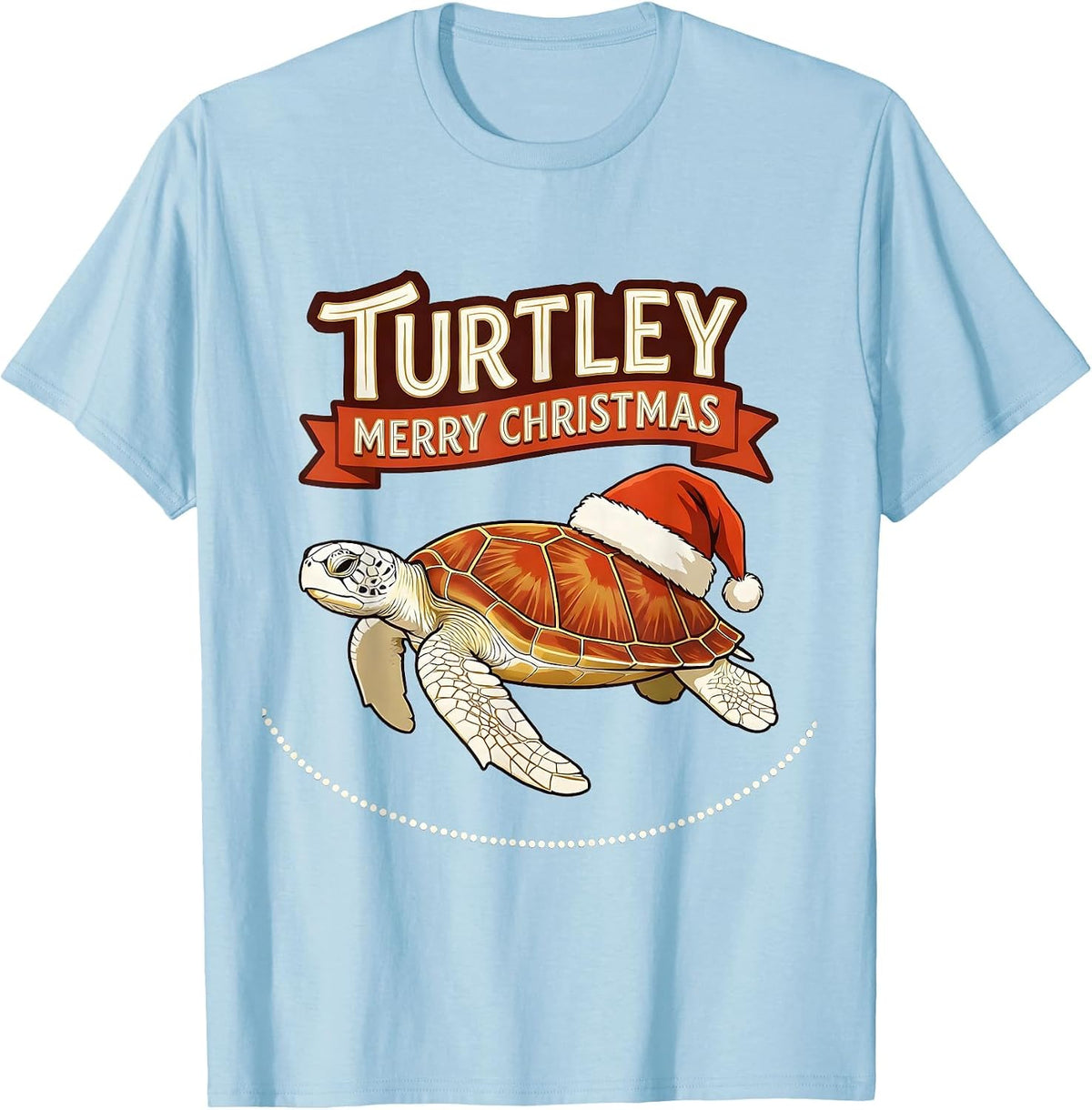 Men's Turtley Merry Christmas Sign Painter Sea Turtle Lover T-Shirt - Baby Blue