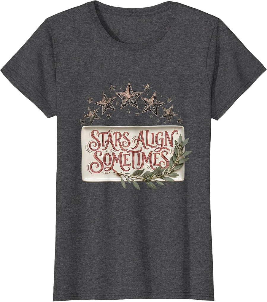 Women's Stars Align Sometimes Celestial Graphic Design T-Shirt - Dark Heather Grey