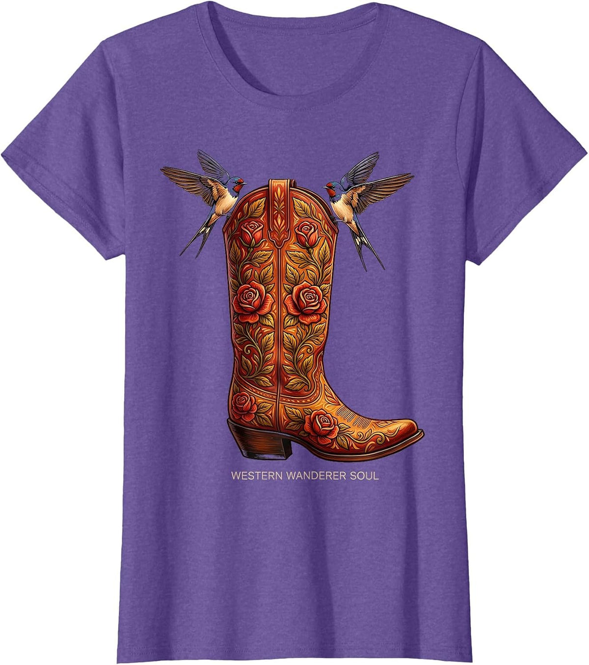 Western Wanderer Soul Women's Boho Cowgirl Design T-Shirt - Purple Heather