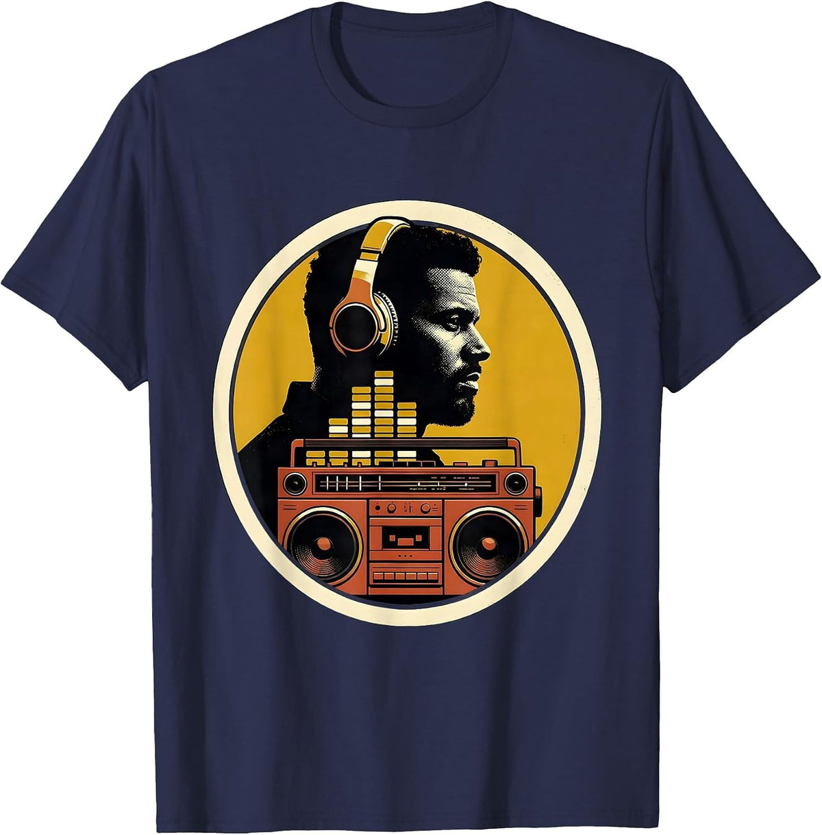 Men's Proud Profile Boombox Retro 90s Hip Hop Fan T-Shirt - Navy Blue