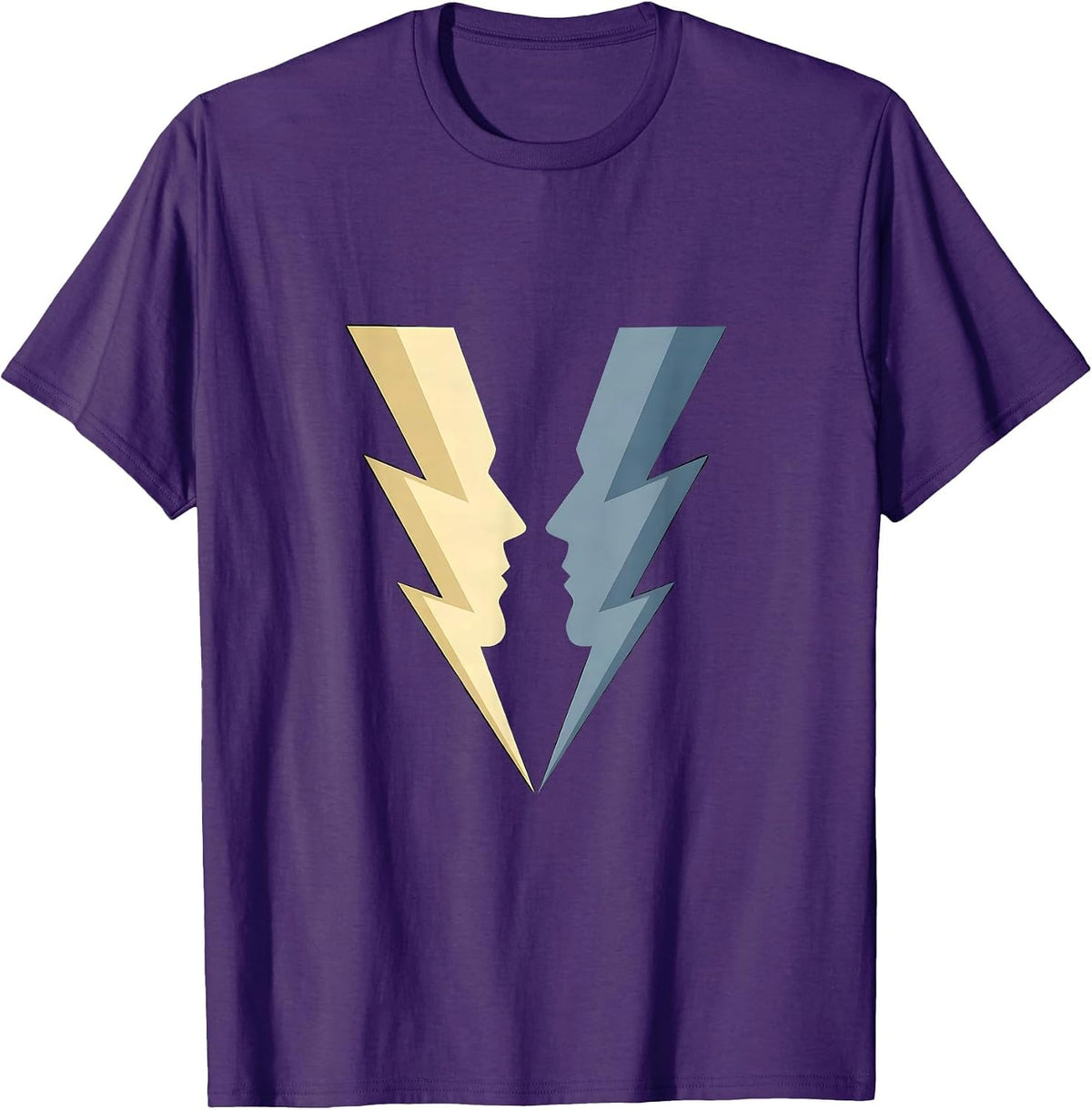 Men's Twin Lightning Bolts Striking Simultaneously T-Shirt - Purple