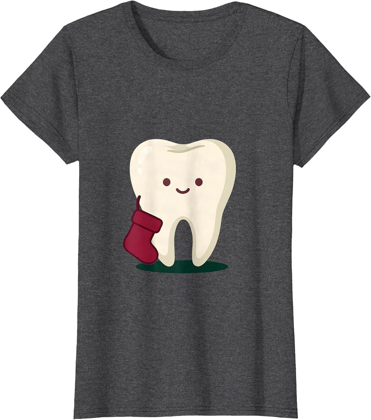 Women's Broad Tooth Mascot Cute Kawaii Dentist Christmas T-Shirt - Dark Heather Grey