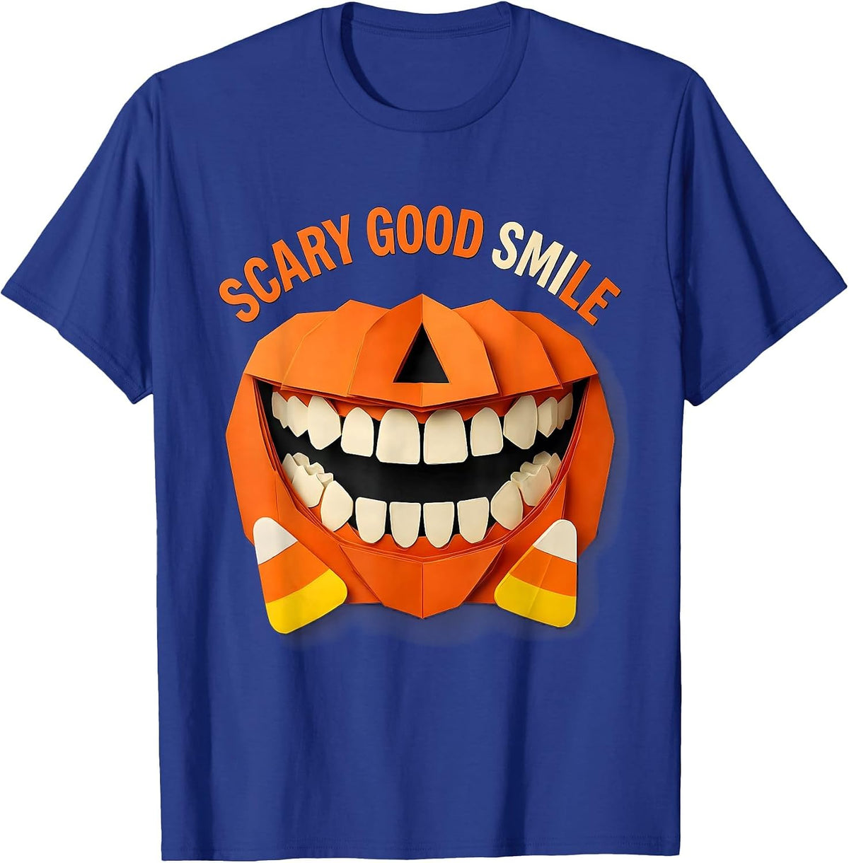 Men's Halloween Scary Good Smile Dental Design T-Shirt - Royal Blue