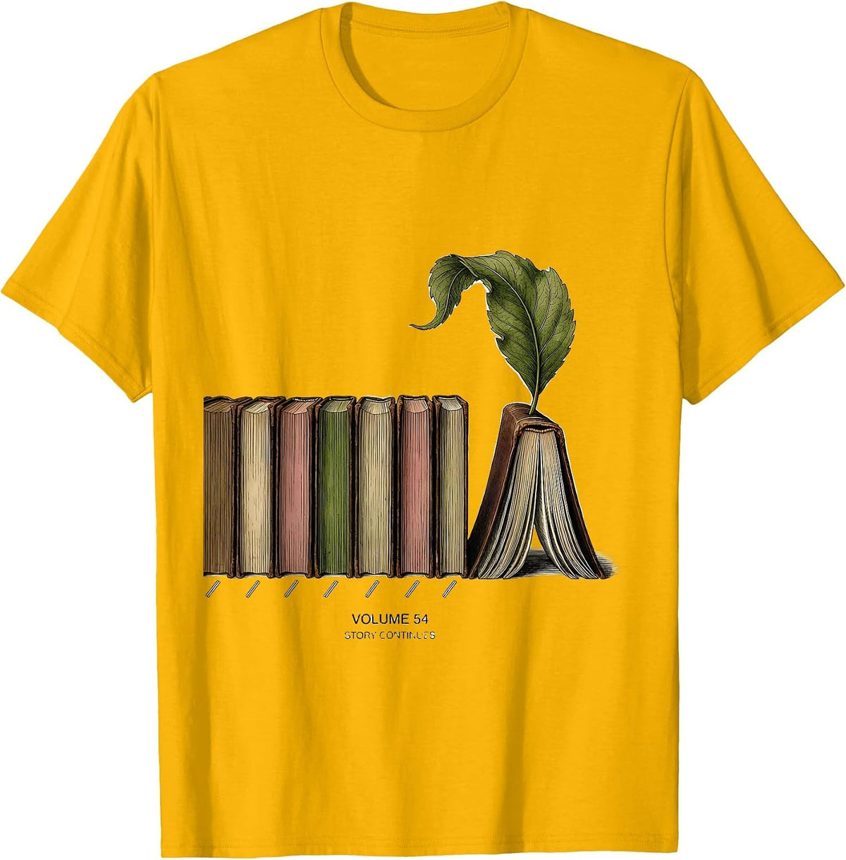 Men's Volume 54 Story Continues Botanical Bookworm Birthday Gift T-Shirt - Golden Yellow