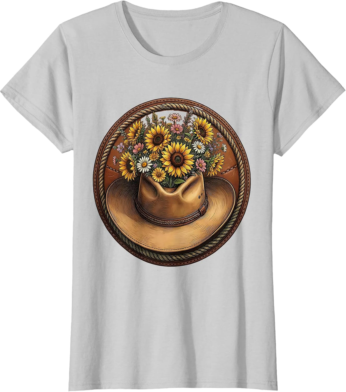 Cowgirl Hat Wildflowers Floral Western Design T-Shirt - Silver Grey