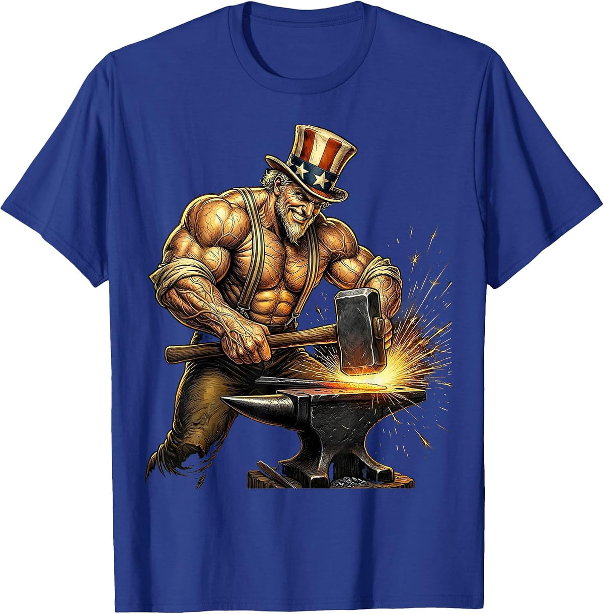 Blacksmith Forging Iron Muscle Graphic Tee USA T-Shirt - Royal Blue