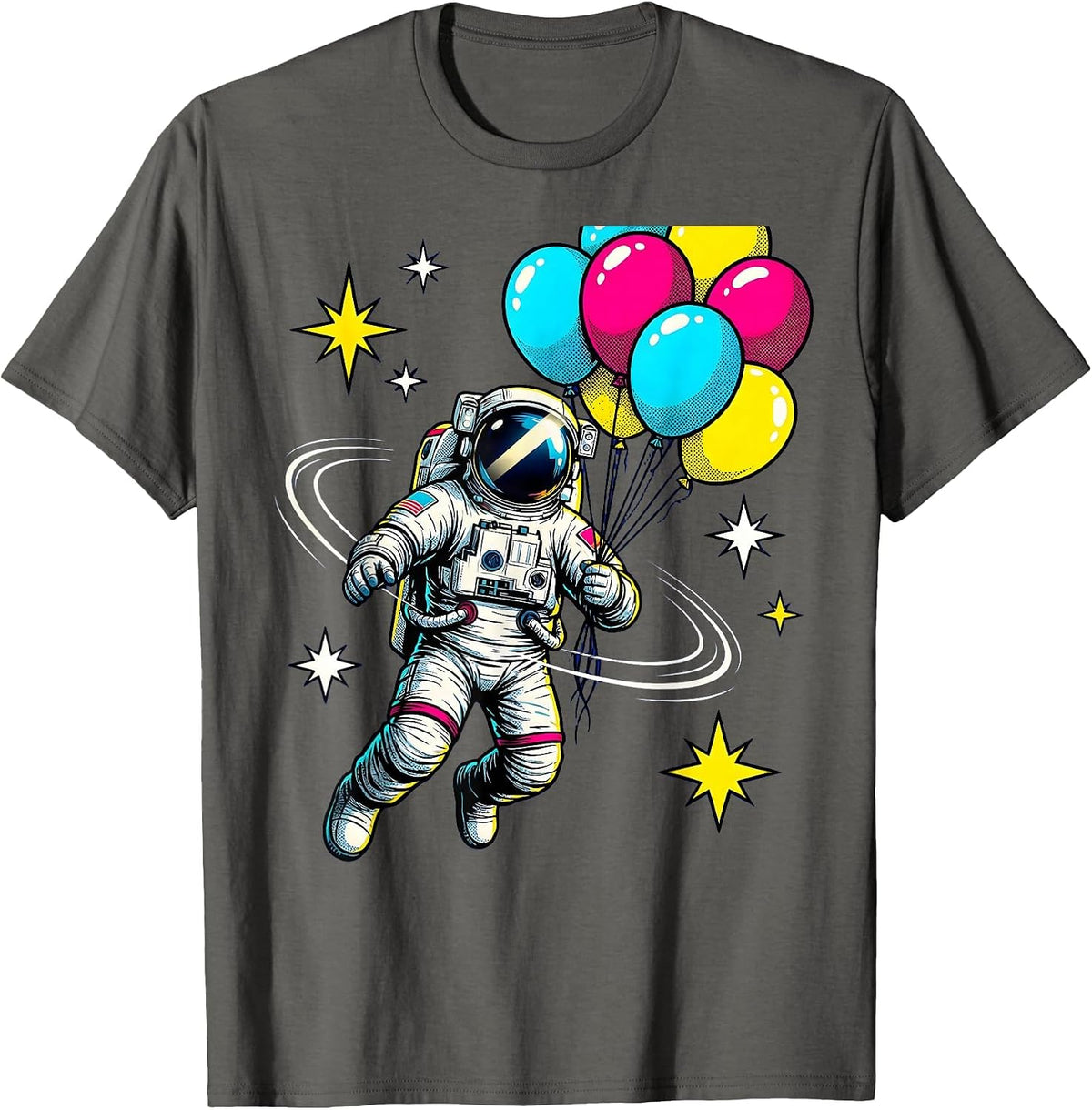 Men's Astronaut Birthday Balloons Space Illustration T-Shirt - Asphalt Grey