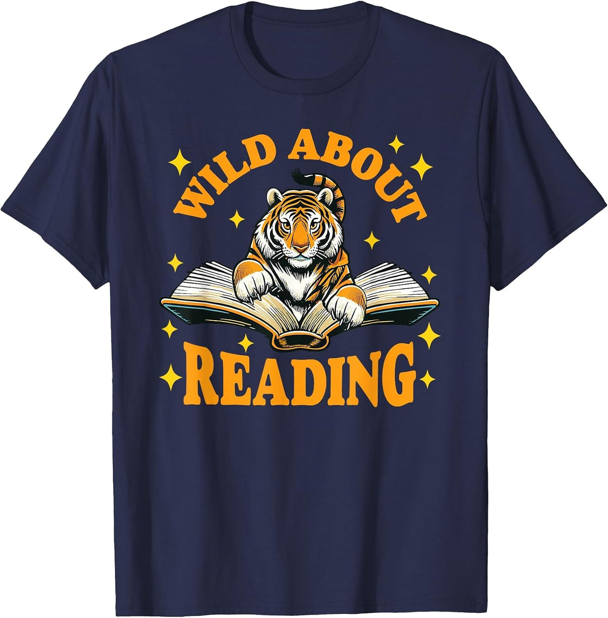 Wild About Reading Tiger Design for Teachers & Students T-Shirt - Navy Blue