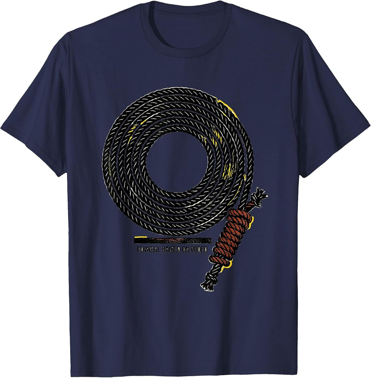 Cowgirl Raised On Rodeo Vintage Western Stencil Graphic T-Shirt - Navy Blue
