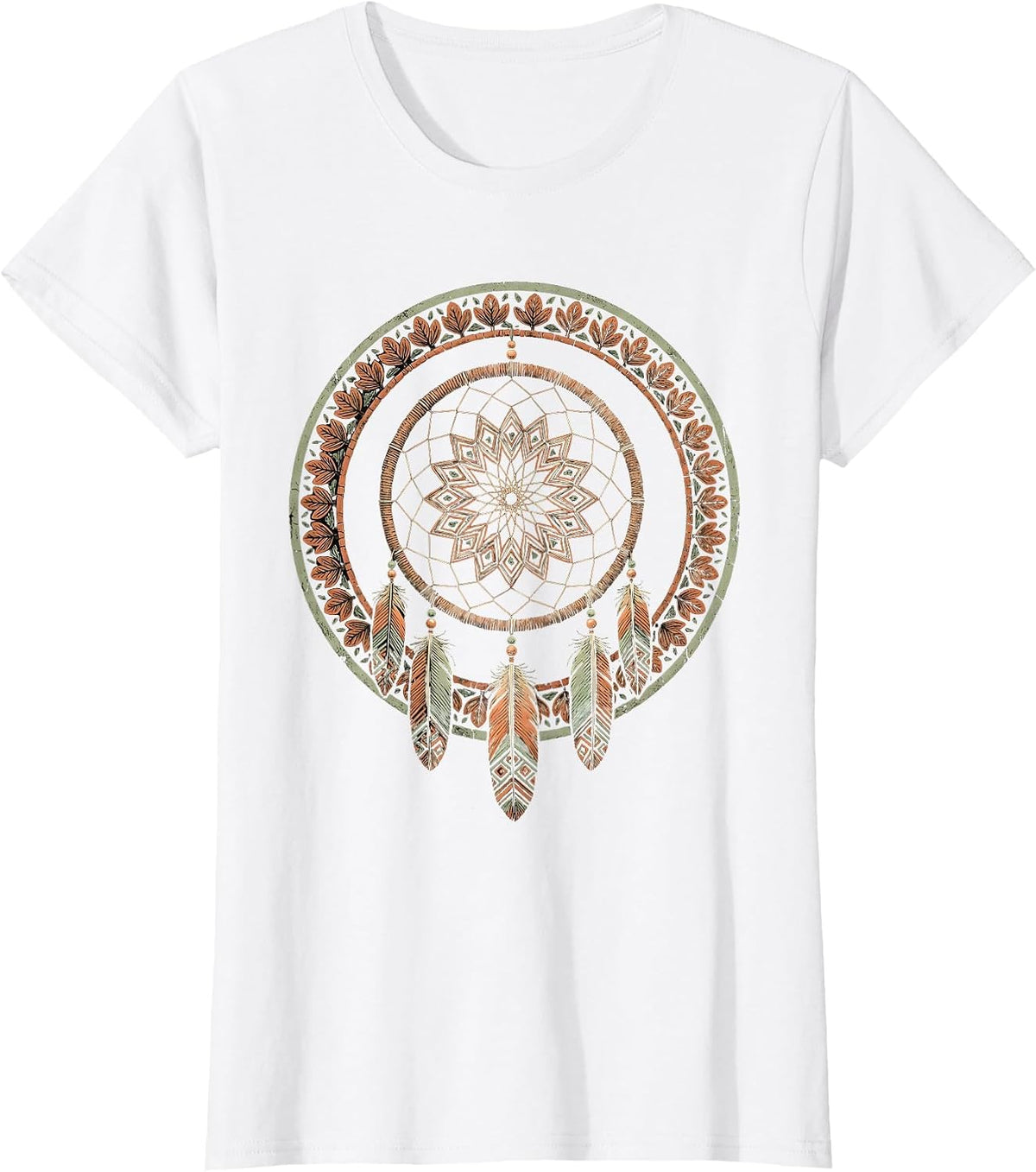 Women's Dreamcatcher Turquoise Beads Western Boho Design T-Shirt - White