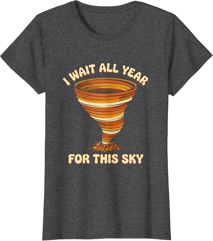 Women's I Wait All Year For This Sky Retro 70s Tornado Chaser T-Shirt - Dark Heather Grey