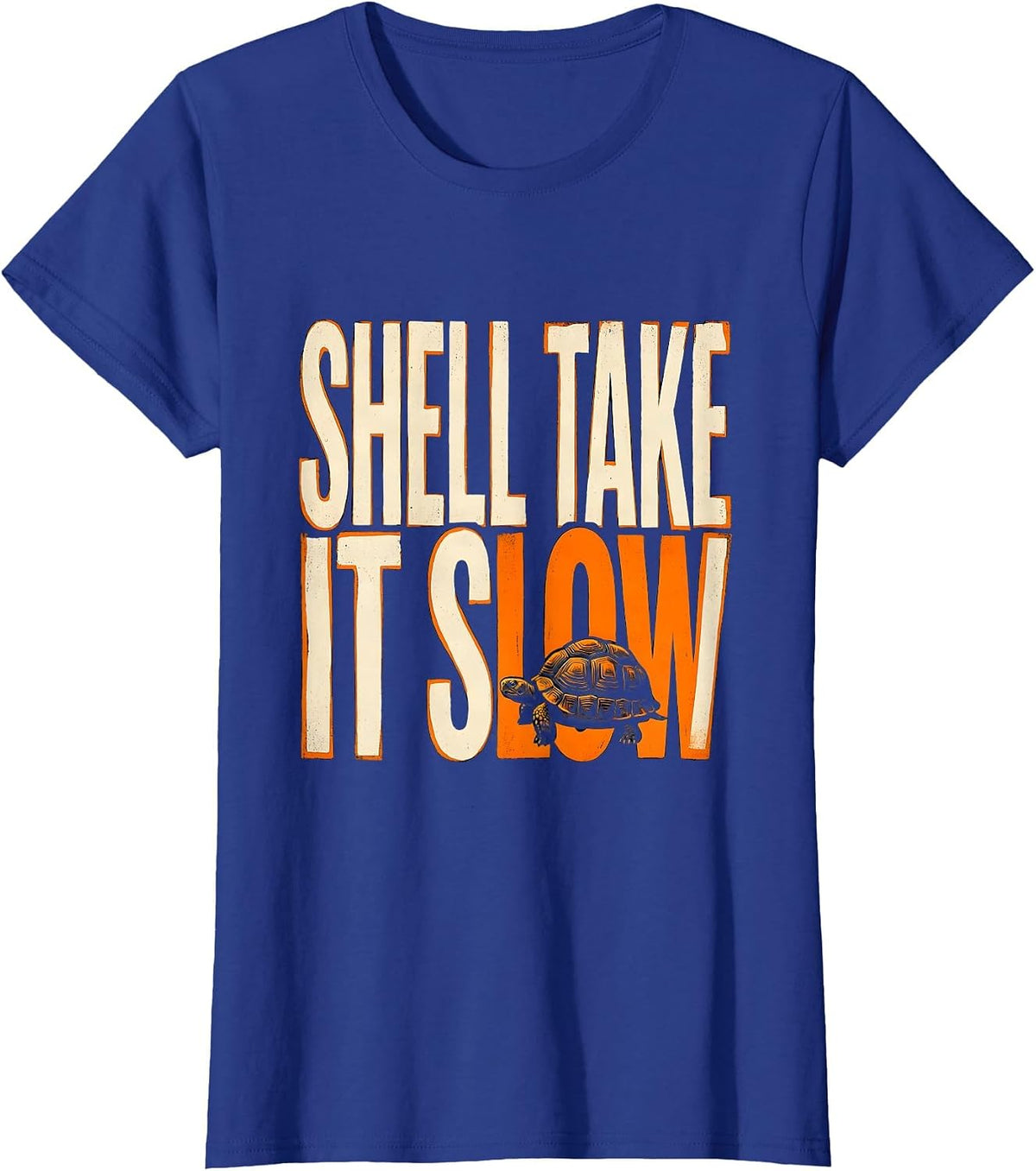 Women's Shell Take It Slow Stencil Graphic Turtle Lover Humor T-Shirt - Royal Blue