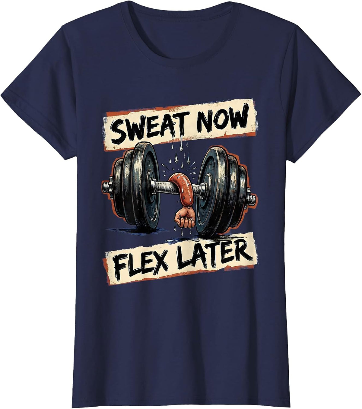 Women's Sweat Now Flex Later Funny Gym Design T-Shirt - Navy Blue