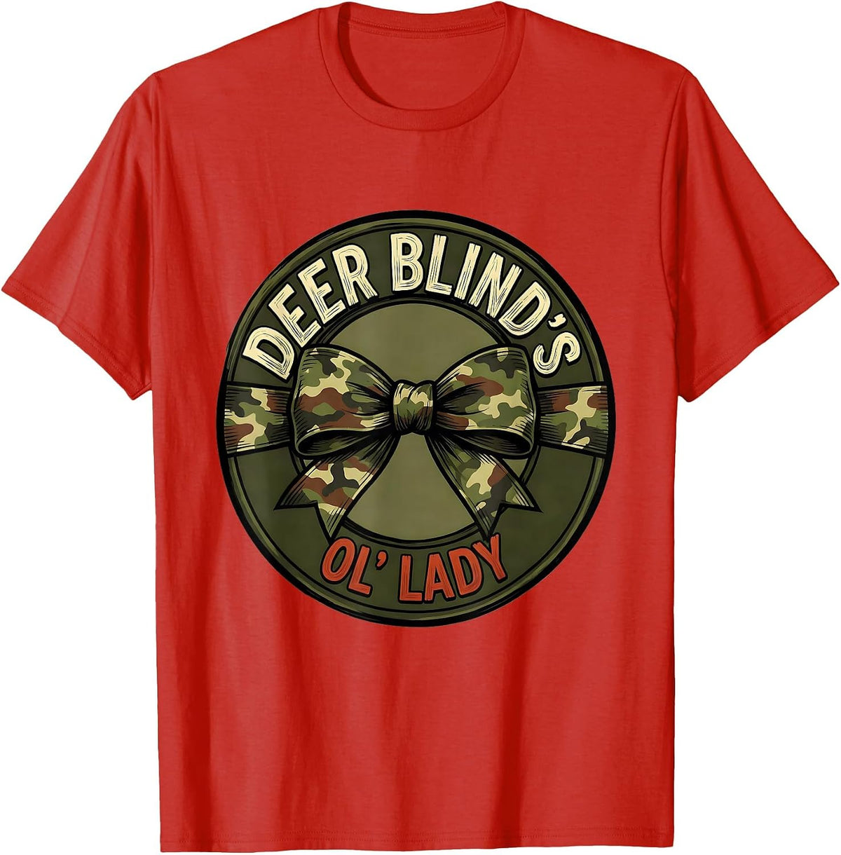 Men's Deer Blind's Ol' Lady Playful Camo Bow Hunting Woman Humor T-Shirt - Red