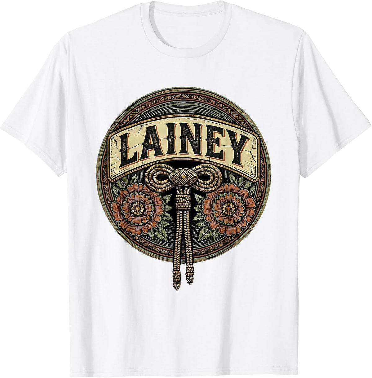 Men's Lainey Boho Folk Floral Western Cowgirl Name Personalized T-Shirt - White