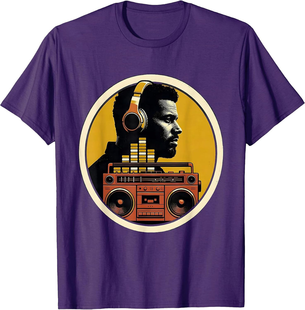 Men's Proud Profile Boombox Retro 90s Hip Hop Fan T-Shirt - Purple