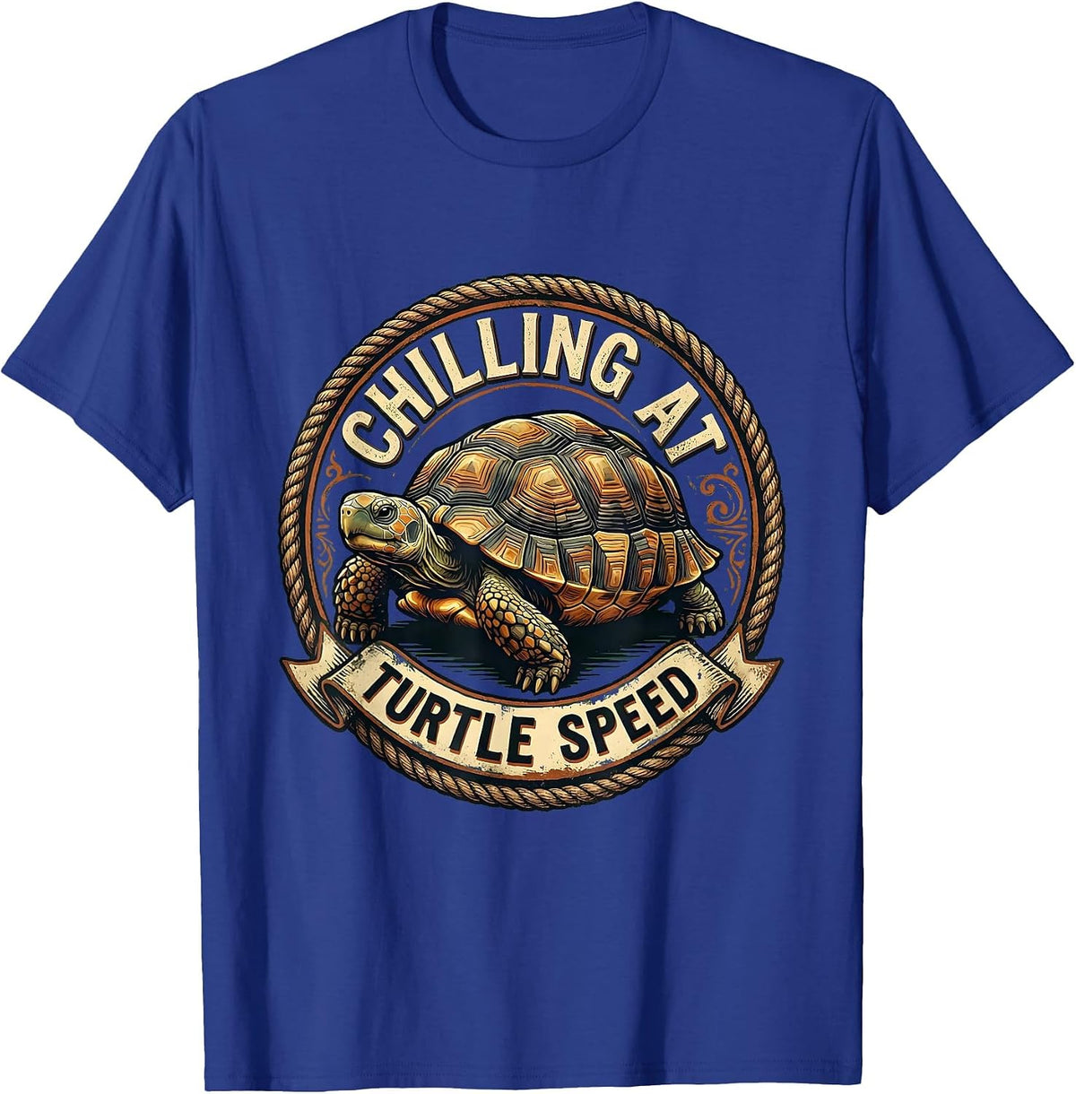 Chilling at Turtle Speed Relaxed Turtle Design T-Shirt - Royal Blue