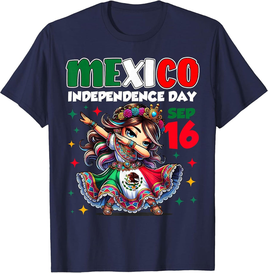 Mexico Independence Day September 16 Celebration Tee T-Shirt for Girls Kids Women - Navy Blue