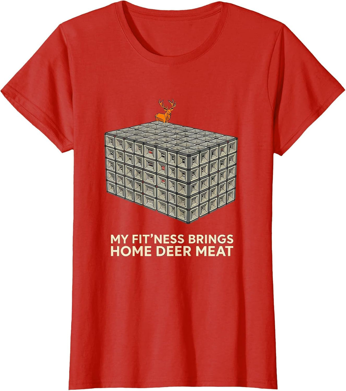 My Fit'ness Brings Home Deer Meat Funny Hunting Dad Joke T-Shirt - Red