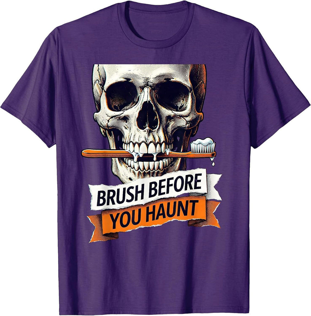 Brush Before You Haunt Halloween Dental Design T-Shirt - Purple