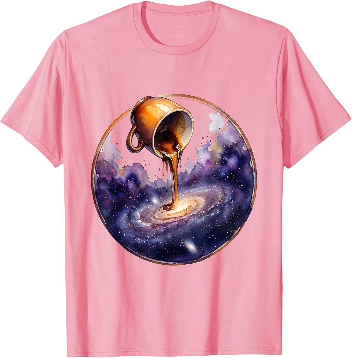 Men's Galaxy Poured From a Coffee Cup Illustration T-Shirt - Pink