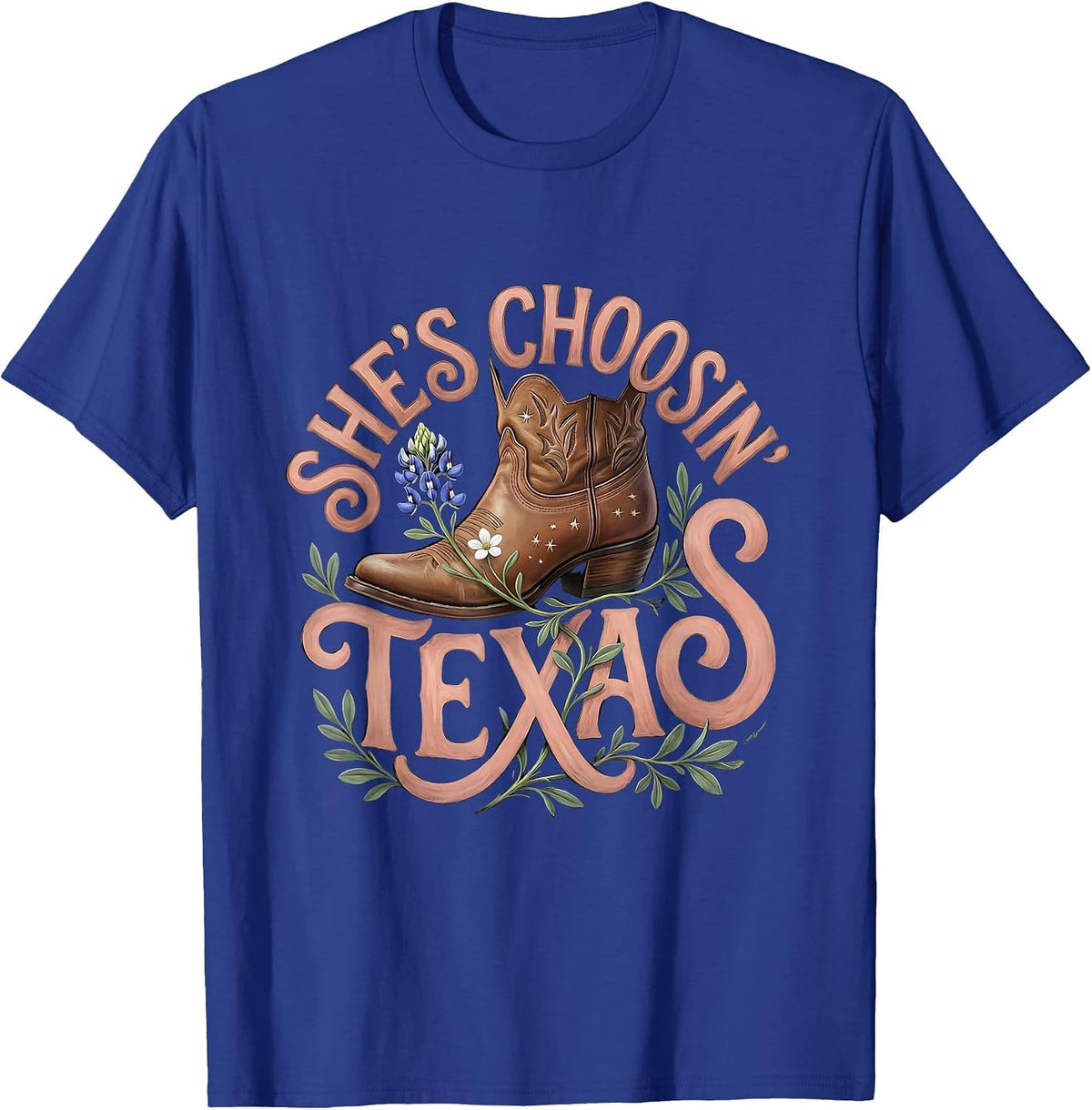She's Choosin' Texas Western Lifestyle Boho T-Shirt - Royal Blue